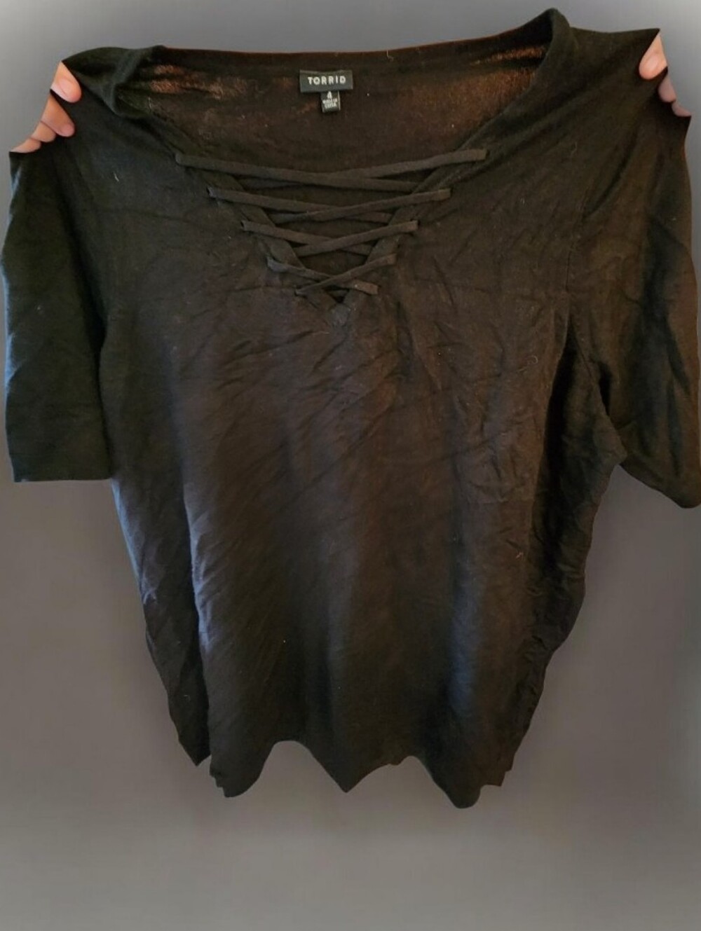 torrid Black Short Sleeve Lace-Up Tee